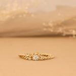 18K Solid Gold Single Natural Diamond Cuban Chain Ring - Image 4