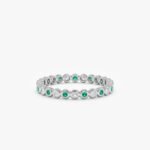 14K Solid Gold Alternating Emerald Diamond Eternity Band - 图片 4