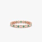 14K Solid Gold Alternating Emerald Diamond Eternity Band - 图片 2