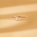 14K Solid Gold Baguette and Round Natural Diamond Open Ring - 图片 3