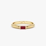 14K Solid Gold Baguette Ruby Dome Ring