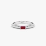 14K Solid Gold Baguette Ruby Dome Ring - Image 2
