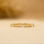 18K Solid Gold Beaded Baguette Natural Diamond Ring - Image 5