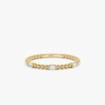 18K Solid Gold Beaded Baguette Natural Diamond Ring