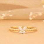 14K Solid Gold Beaded Natural Diamond Butterfly Ring - 图片 6