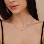 14K Solid Gold Black Diamond Station Necklace - Image 6