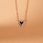 Black Enamel & Natural Diamonds Heart Necklace - 图片 5