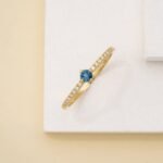 18K Solid Gold Blue Topaz and Natural Diamond Engagement Ring - 图片 5