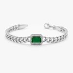 14K Solid Gold Bold Emerald & Diamond Cuban Chain Bracelet - 图片 2