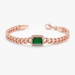 14K Solid Gold Bold Emerald & Diamond Cuban Chain Bracelet - 图片 5