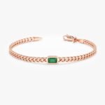 14K Solid Gold Cuban Chain Emerald Bracelet - 图片 3