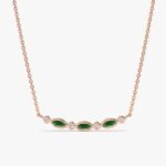 Curved Emerald & Diamonds Bar Necklace - Image 5