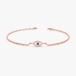 14K Solid Gold Dainty Diamond & Sapphire Evil Eye Bracelet - 图片 5