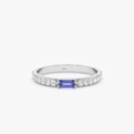 14K Solid Gold Natural Diamond and Baguette Tanzanite Ring - 图片 2