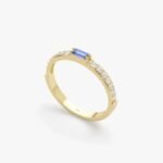 14K Solid Gold Natural Diamond and Baguette Tanzanite Ring - 图片 3