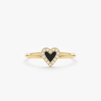 Diamond & Black Enamel Heart Ring