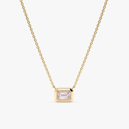 Emerald Cut Rose Quartz Necklace