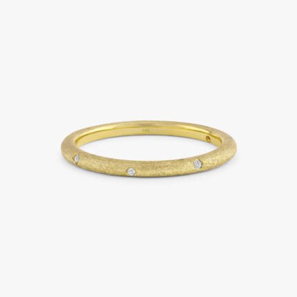 Flush Set Brushed Gold Diamond Ring