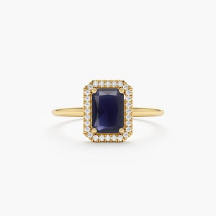 Natural Sapphire and Diamond Engagement Ring