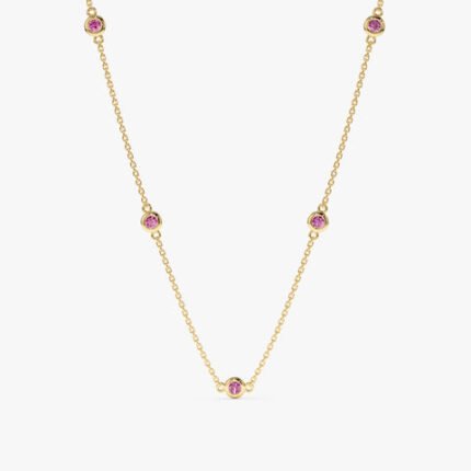 Pink Sapphire Station Necklace
