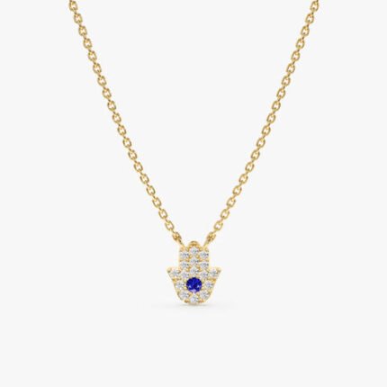 蓝宝石和钻石 Hamsa 项链