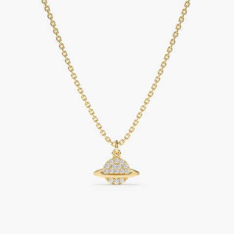 Solid Gold Natural Diamond Saturn Pendant Necklace, Michelle Diamond Saturn Pendant Necklace