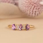 14K Solid Gold Natural Diamond and Oval Amethyst Ring - Image 3