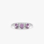 14K Solid Gold Natural Diamond and Oval Amethyst Ring - Image 2