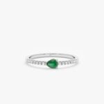 14K Solid Gold Diamond and Pear Cut Emerald Ring - 图片 2