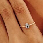14K Solid Gold Natural Diamond and Sapphire Hamsa Ring - Image 4