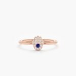 14K Solid Gold Natural Diamond and Sapphire Hamsa Ring - Image 3