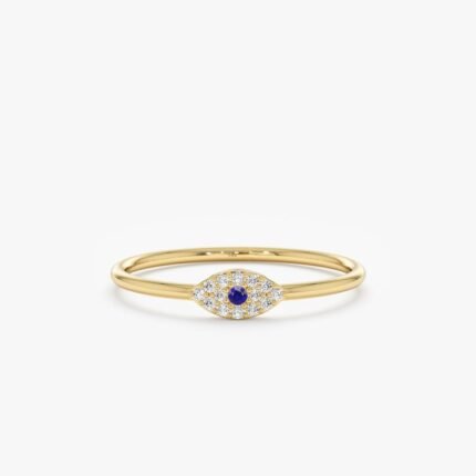 Diamond and Single Sapphire Evil Eye Ring
