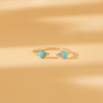 14K Solid Gold Natural Diamond and Turquoise Open Ring - Image 3