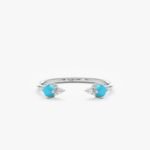 14K Solid Gold Natural Diamond and Turquoise Open Ring - Image 2