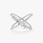14K Solid Gold Natural Diamond Cluster X Ring - Image 2