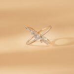 14K Solid Gold Natural Diamond Cluster X Ring - Image 4