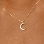 Natural Diamond Crescent Moon Necklace - Image 4