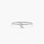 14K Solid Gold Natural Diamond Crescent Ring - 图片 2
