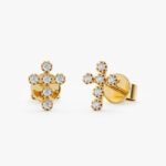 Natural Diamond Cross Stud Earrings - Image 4
