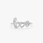 14K Solid Gold Natural Diamond Cursive Love Ring - Image 2