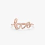 14K Solid Gold Natural Diamond Cursive Love Ring - Image 4