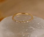 18K Solid Gold Natural Diamond Dot Dash Half Eternity Ring - Image 4