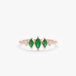 14K Solid Gold Natural Diamond Emerald Tiara Ring - Image 3