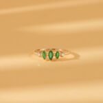 14K Solid Gold Natural Diamond Emerald Tiara Ring - Image 4