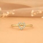 14K Solid Gold Natural Diamond Heart Outline Ring - 图片 3
