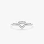 14K Solid Gold Natural Diamond Heart Outline Ring - 图片 2