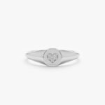 14K Solid Gold Natural Diamond Heart Signet Ring - 图片 2