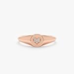 14K Solid Gold Natural Diamond Heart Signet Ring - 图片 3