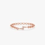 14K Solid Gold Natural Diamond Lightning Bolt Chain Ring - 图片 3