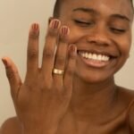 14K Solid Gold Natural Diamond Matte Wedding Ring - Image 5